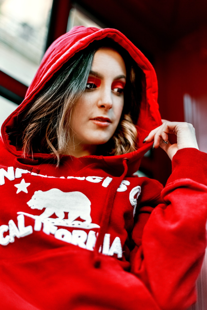 Girl in sale red hoodie