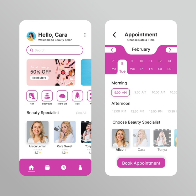 Free Beauty salon booking app with photo Free Vector nohat.cc