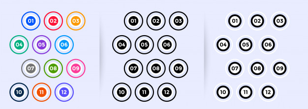 one,twelve,numerical,arrange,digit,separate,stylish,set,highlight,collection,points,circular,bullet,colors,round,shape,colorful,button,circle,icon