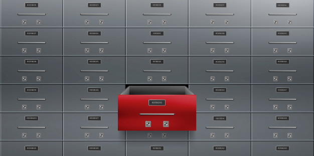 Free: Bank deposit safe boxes wall one red opened locker Free
