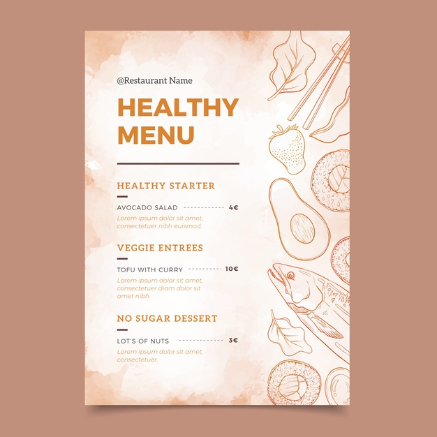 nourishing,nutritious,nourishment,foodstuff,ready to print,ready,lifestyle,style,nutrition,print,healthy,health,restaurant,template,design,menu,food,watercolor