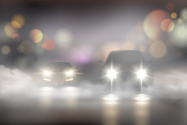 Free: Realistic car lights in fog composition with two cars on the road and  bokeh texture illustration Free Vector 