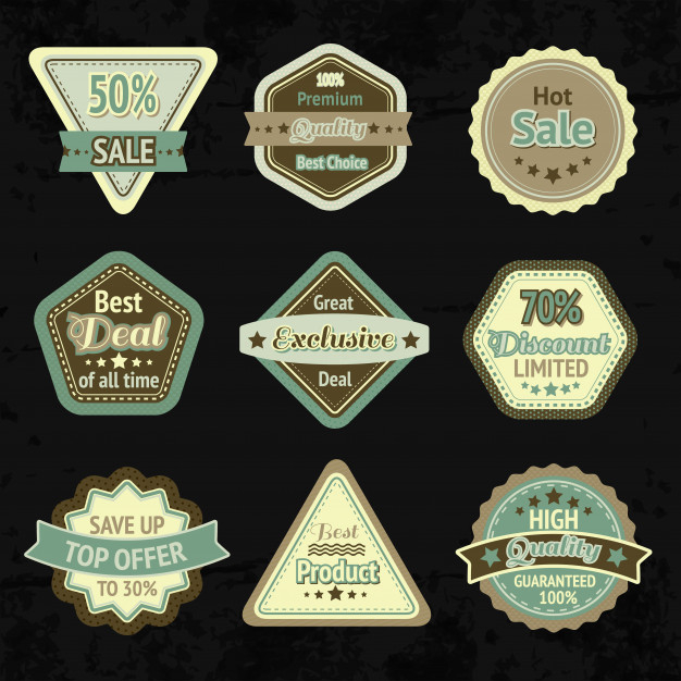 Set Of Vintage Price Stickers, Adhesive Labels, Vector