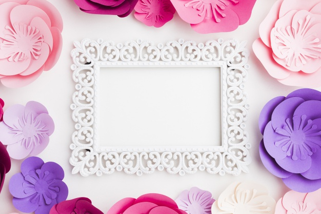 Frame With White Paper Flowers On White Background Stock Photo