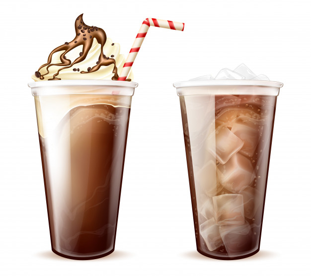Iced latte or iced coffee in takeaway cup with straw Stock Vector