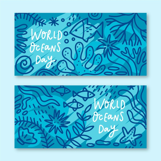 world oceans day,oceans,set,ecosystem,collection,drawn,day,protection,marine,underwater,draw,ecology,environment,drawing,event,hand drawn,world,fish,sea,nature,template,hand,banner