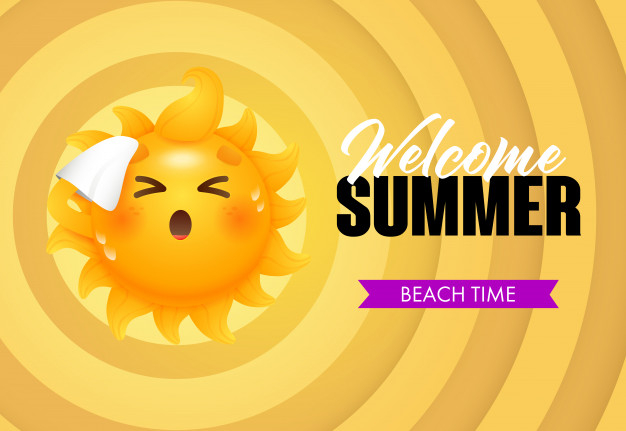 Free: Welcome summer, beach time lettering with sun cartoon character Free  Vector 