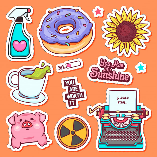 trendy,set,collection,drawn,stickers,colorful,doodle,icons,typography,hand drawn,retro,comic,cartoon,hand