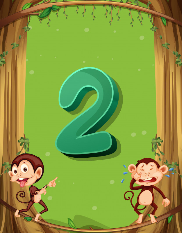 Free: Number two with 2 monkeys on the tree Free Vector 
