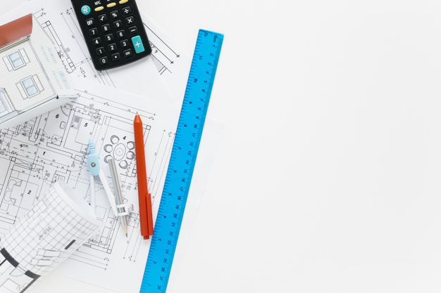 Free: Architecture supplies with calculator on white desk Free Photo 