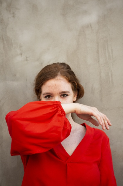 Portrait Of A Girl In A Full-face Covering The Chest Stock Photo