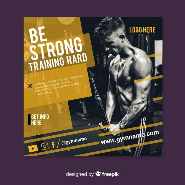 Free: Gym banner or square flyer template with photo Free Vector 