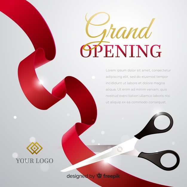 Ribbon Cutting Scissors Grand Opening Vector Poster Stock Vector