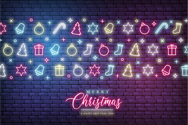 Free Vector  Garland and accessories in neon for christmas