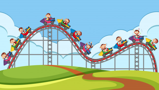 Free Scene with roller coaster ride in the park Free Vector