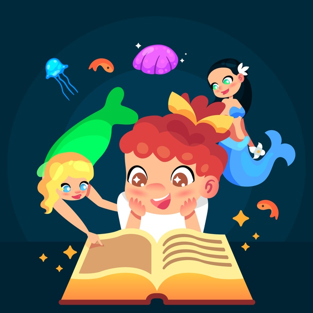 free-fairytale-concept-with-child-reading-free-vector-nohat-cc