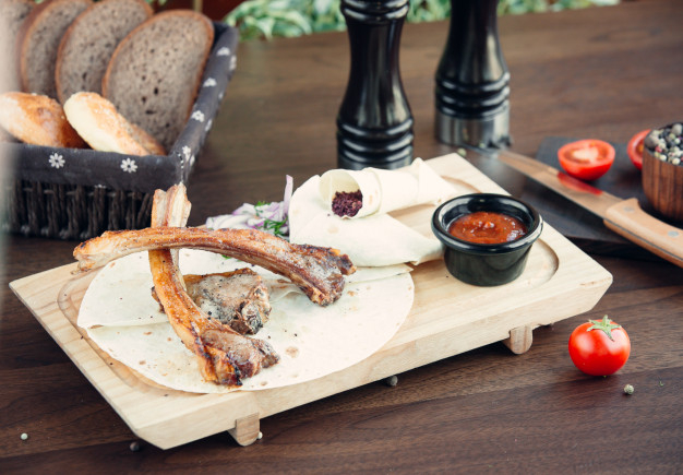 Free: Fried meat kebab with lavash on wooden board Free Photo - nohat.cc