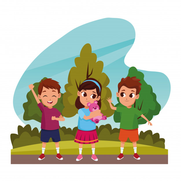 Free: Cute kids playing in the nature cartoons Free Vector 