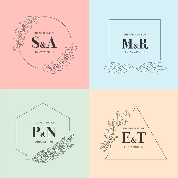 Free Vector  Minimalist wedding monograms in pastel colors