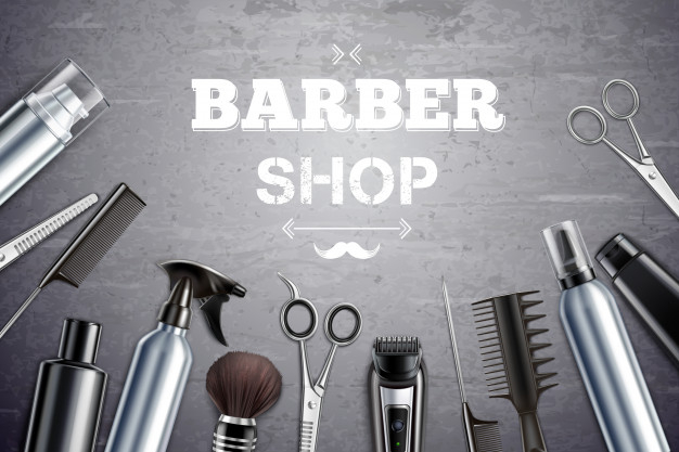 Free: Barber shop hair styling tools supplies set realistic monochrome top  view with shaving brush vector illustration Free Vector 