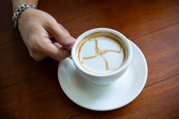 Mocca Hot Coffee on table Stock Photo