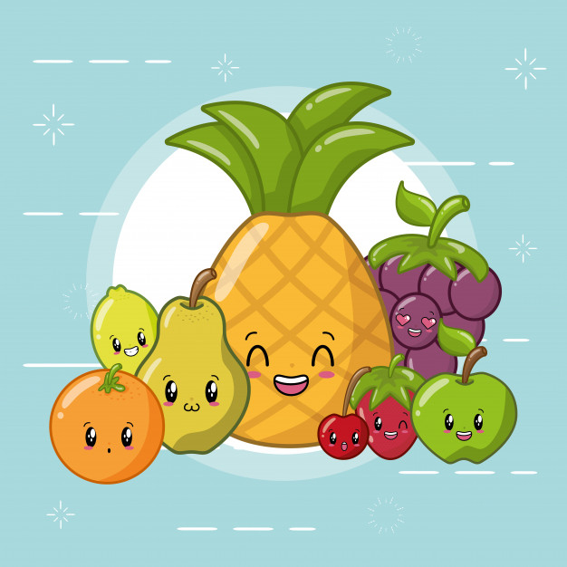 emojis,pear,kawaii,vegetarian,berry,cherry,grape,funny,fun,lemon,pineapple,healthy,strawberry,sweet,organic,juice,apple,tropical,fruits,happy,face,cute,fruit,cartoon,character,nature,food