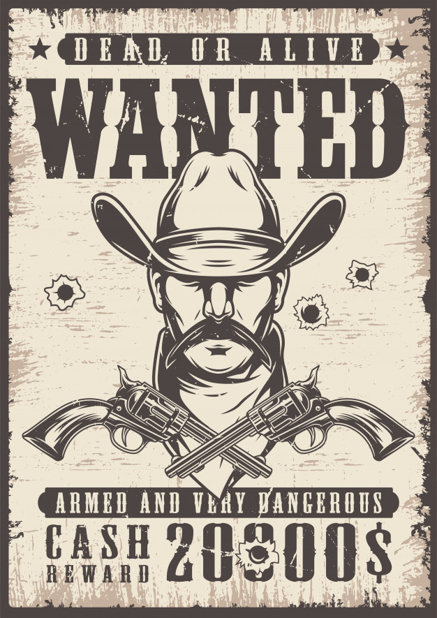 Wanted dead or alive western old vintage Vector Image