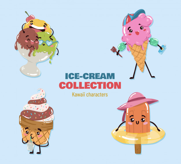 Free: Kawaii ice cream characters vector Free Vector - nohat.cc