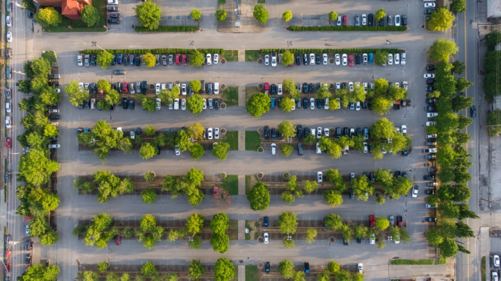 aerial photography,aerial shot,aerial view,automobiles,bird&#39;s eye view,cars,drone shot,from above,mockup,parked,parking area,parking lot,top view,trees,vehicles