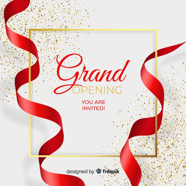 Grand opening banner with confetti Royalty Free Vector Image