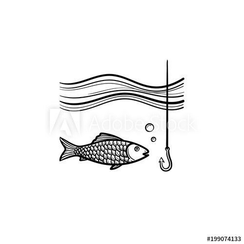 Free: Fish with hook hand drawn outline doodle icon 
