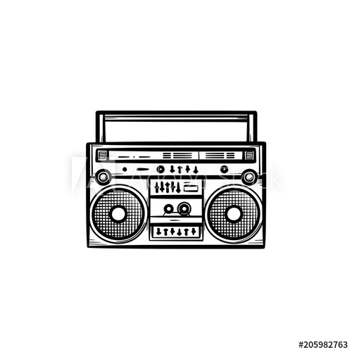 Free: Tape recorder with radio hand drawn outline doodle icon 