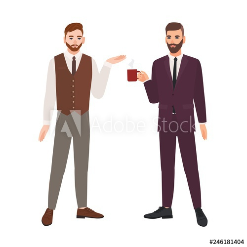 pair,bearded,man,dressed,business,clothes,male,office,men at work,talking,drinking,hot drink,situation,morning,meeting,man,beard,businessman,cartoon,character,chat,chatter,clerk,colleague,colourful,conversation,cup,cute,dialogue,drink,flat,friendly,funny,gossip,guy,happy,hold,illustration,isolated,manager,mug,people,person,professional,scene,smiling,staff,racked,suit,adobestock
