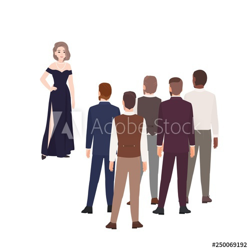 Women and men standing wearing colorful clothes Stock Vector by