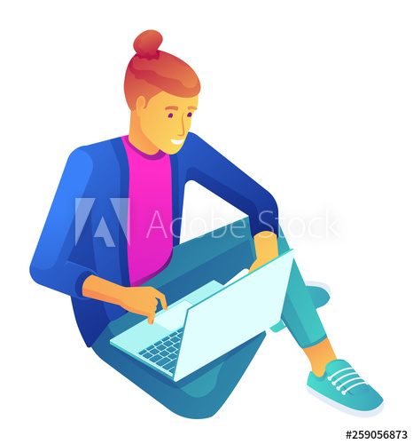 young,businessman,sitting,cross-legged,working,laptop,tiny,people,isometric,three-dimensional,illustration,work,man,vector,character,computer,technology,concept,web,business,cyberspace,network,design,communication,crossed,device,education,freelancer,social,online,male,developer,digital,leg,programmer,to sit,student,user,isolated,background,browsing,entertainment,lotus,searching,notebook,white,workplace,study,adobestock