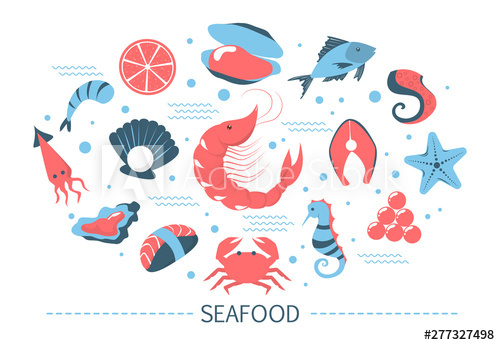 seafood,set,fish,vector,food,salmon,sea,illustration,meat,shrimp,fresh,seafood,shell,icon,eatery,symbol,animal,collection,delicious,design,dinner,element,graphic,isolated,menu,ocean,cartoon,mussel,cooking,healthy,prawn,red,meal,crap,epicure,ingredient,market,mollusc,object,series,slice,adobestock