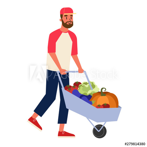 happy,male,farmer,pushing,wheelbarrow,full,vegetable,agriculture,cart,farm,food,harvest,illustration,man,smile,vector,work,agricultural,cartoon,character,garden,hat,person,pumpkin,men at work,background,barrow,design,aubergine,funny,gardener,handcart,isolated,job,nature,people,vegetable,carry,organic,bearded,business,carries,clip art,gardening,good,hold,overall,thumb,up,adobestock