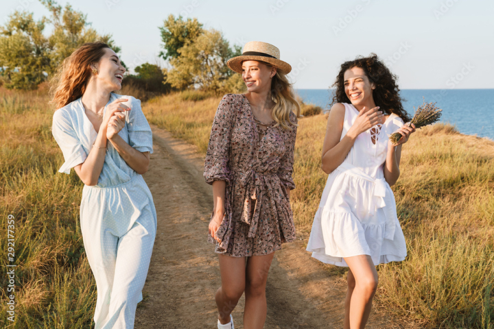 beautiful,happy,good,mood,young,park,long-haired,smiling,resting,beauty,lady,hat,bright,day,pleasure,leisure,lovely,stylish,caucasian,summer,warm,pretty,outside,nature,enjoying,lifestyle,straw,walking,countryside,blond,laughing,joyful,cheerful,brunette,woman,people,three,girl,curly,excited,delighted,amazed,dress,adobestock