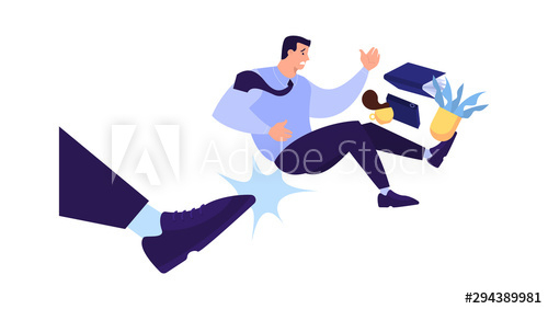 Man being kicked boss employees out Royalty Free Vector