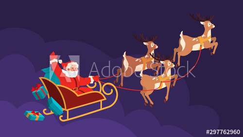 Free: Santa Claus riding reindeer sleigh flying away 