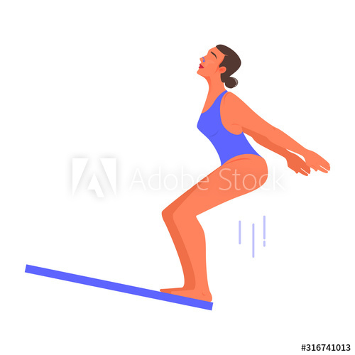 Free: Vector illustration of woman jumping from a dive board into the water  