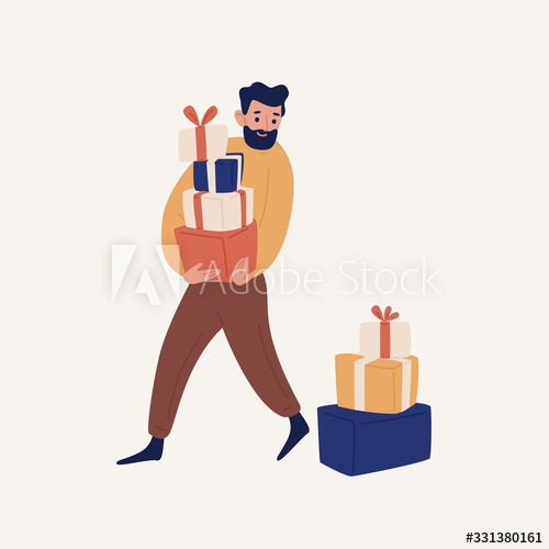 funny,cartoon,bearded,man,carrying,heap,gift,box,vector,flat,illustration,present,christmas,birthday,surprise,holiday,buy,buyer,carry,character,cheerful,coloured,colourful,courier,delivery,festive,guy,happy,heavy,hold,isolated,joy,joyful,male,on white,package,people,person,pile,positive,purchase,sale,seasonal,shopper,shopping,stack,wrapping,christmas,young,adobestock