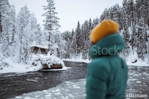 woman,glacé,river,lapland,finland,snow,pine tree,alone,architecture,arctic,building,cabin,countryside,floating,forest,freeze,freezing,frosty,hi-res,hill,home,house,hut,ice,1,person,rim,river bank,standing,stream,tree,winter,wood,adobestock