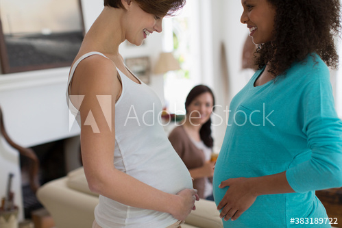 pregnant,woman,compare,bump,adult,young,caucasian,african,together,lifestyle,domestic life,smile,indoor,day,people,three,group,adobestock