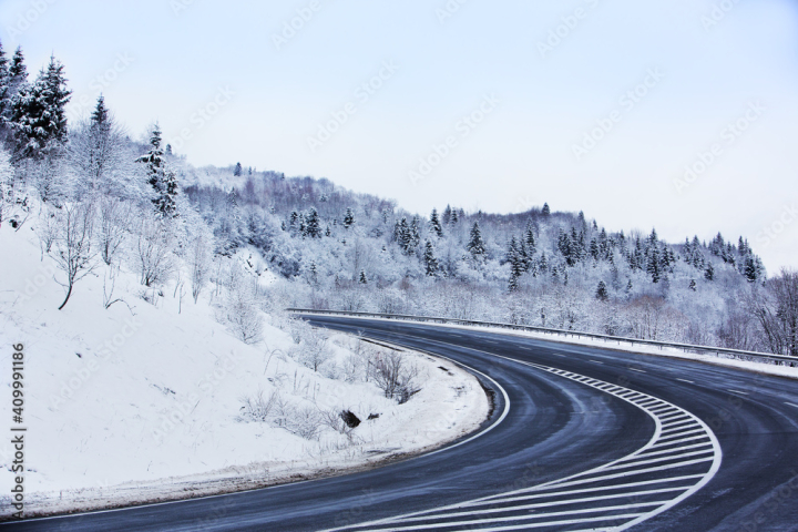 winter,snow,road,cold,mountain,snowfall,forest,ice,white,snowy,highway,frost,travel,asphalt,glacé,wintery,peak,way,beautiful,hoar frost,tyre,fir,journey,pass,street,track,drive,equipment,traffic,vehicle,pavement,mountain,hillside,trip,storm,winding,pine,weather,fog,day,transportation,background,season,country,nature,tree,sky,panorama,landscape,adobestock