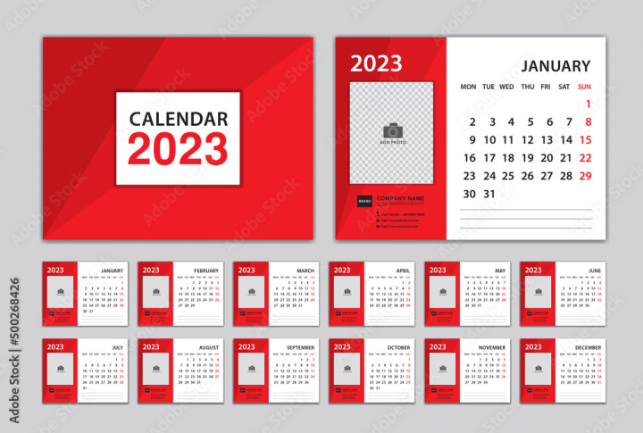 2023,2024,calendar,design,desk calendar,vector,template,illustration,planner,month,desk,wall,idea,monday,creative,red,background,inspiration,minimal,modern,printing,advertisement,english,organisation,page,corporate,business,holiday,week,copy space,new year,simple,book,flier,jan,march,april,may,june,july,august,september,october,november,december,adobestock