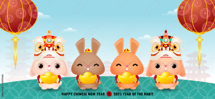Lunar new year, Chinese New Year 2023 , Year of the Rabbit, Stock vector