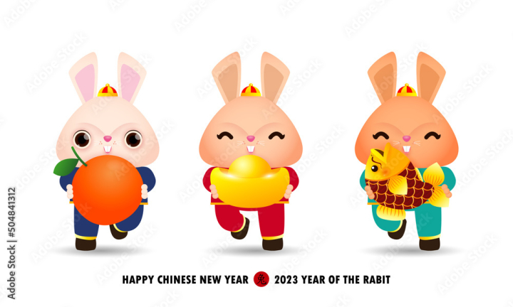 Chinese New Year Rabbit 2023 greeting banner with cute rabbit