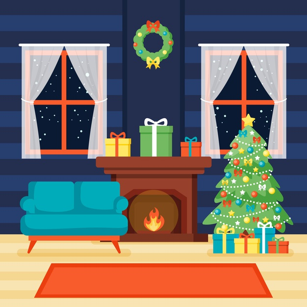 Free: Christmas fireplace scene indoors Free Vector 