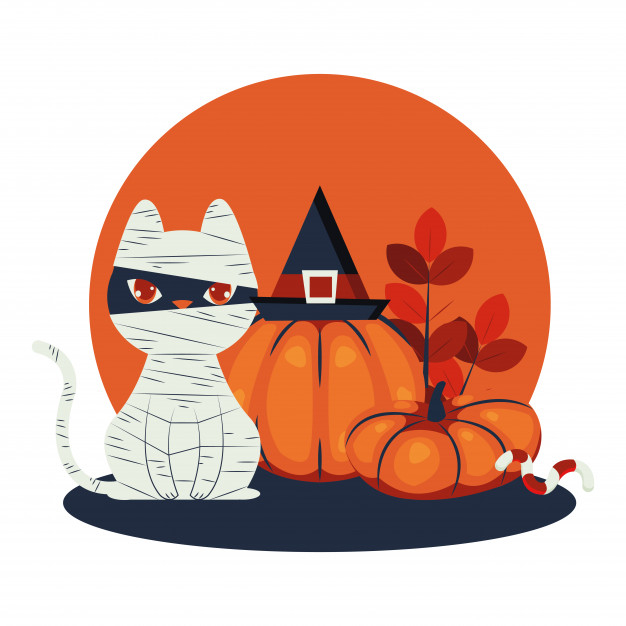 Free: Halloween cat disguised of mummy character Free Vector 